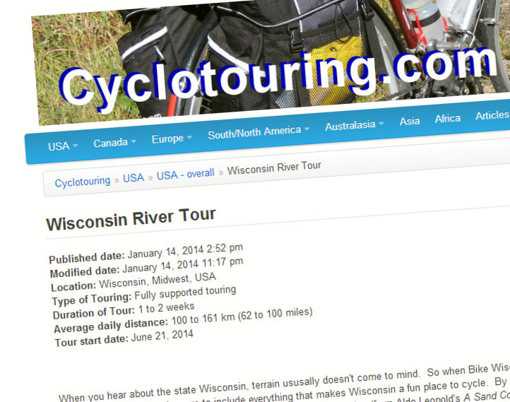 Photo: Sample page from Cyclotouring.com. 