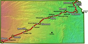 Route for 2014 Biking Across Kansas