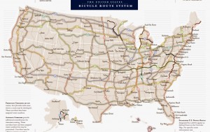 US Bicycle Route System corridors. Approved routes in black (click to enlarge).