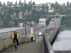 Bike to Work day traffic on I-90 bridge