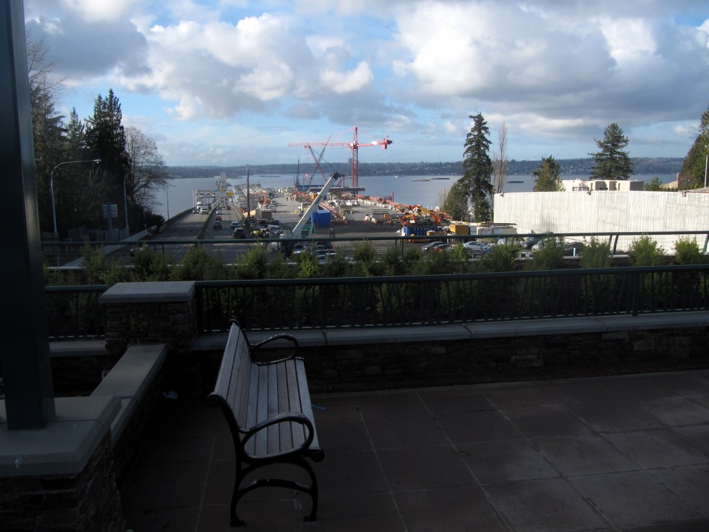 The bike path ends at an overlook on Evergreen Point Road. 