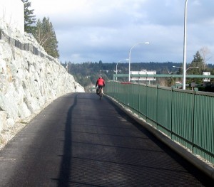 Cyclist on SR 520 bike path