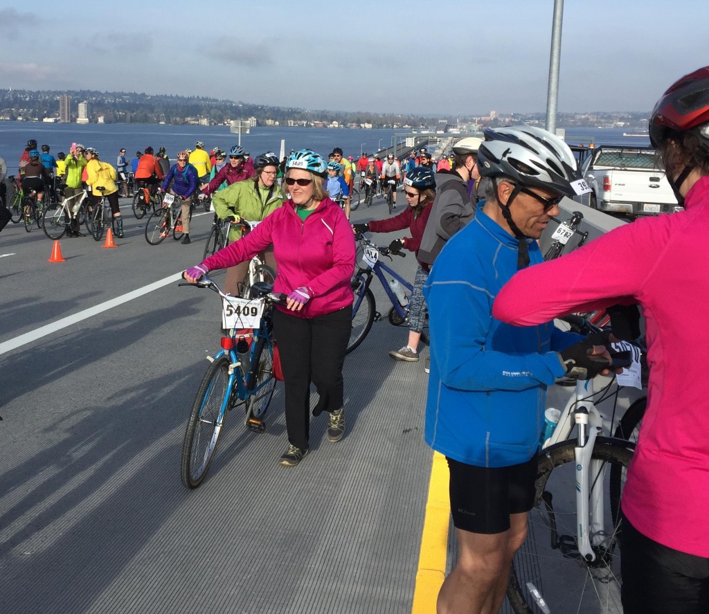 Photo by Andy Davidson Thousands of bicyclists flood the new Evergreen Point - State Route 520 bridge on Sunday