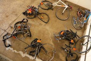 The force of the crash can be seen in bicycles collected at the scene
